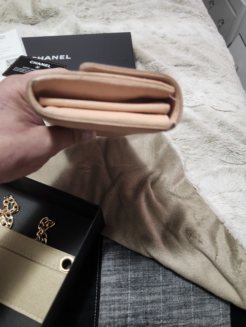CHANEL Blush Tan Folded Leather Wallet